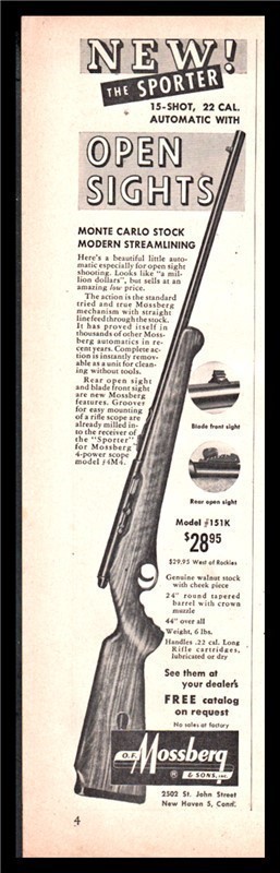 1950 MOSSBERG Model 151K Sporter Rifle PRINT AD-img-0