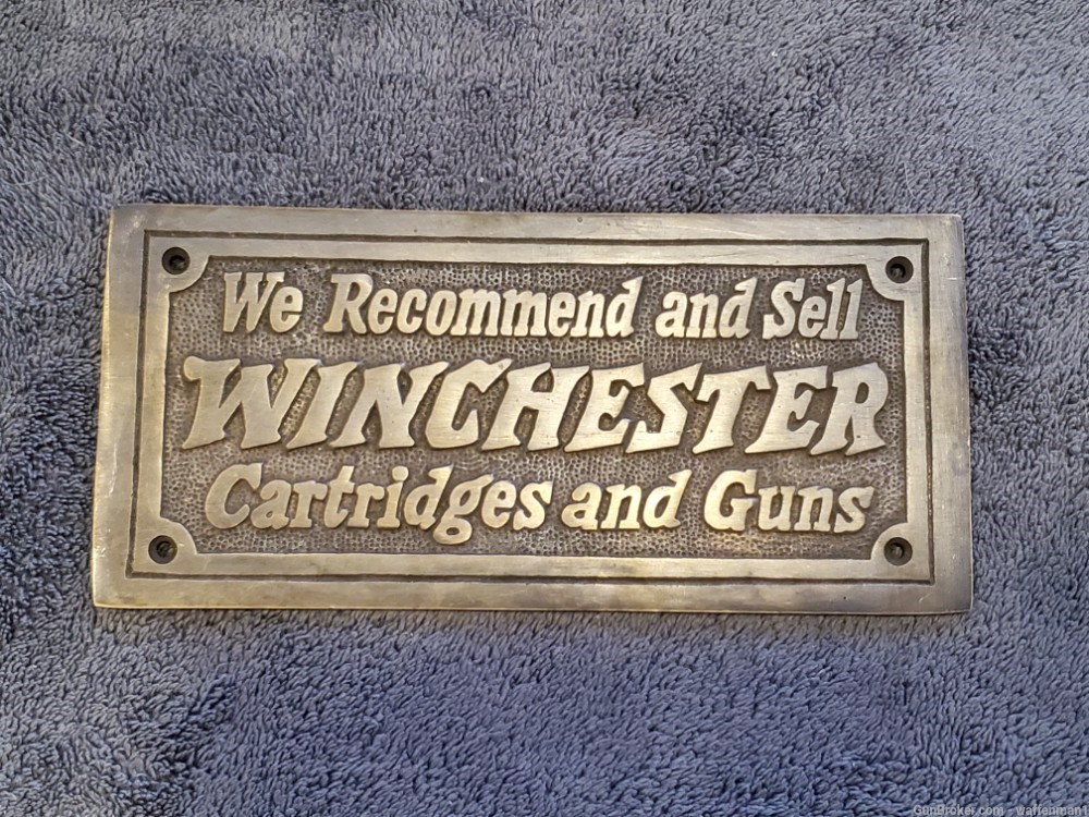 Antique Style Old West Looking Winchester Rifle Cast Brass Store Plaque-img-0
