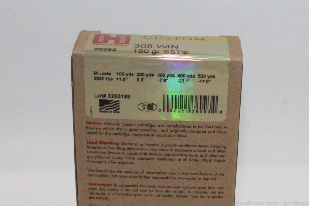 HORNADY CUSTOM 308 WIN 150 GR SST 8093 2 BOXES AMMO SALE-img-2
