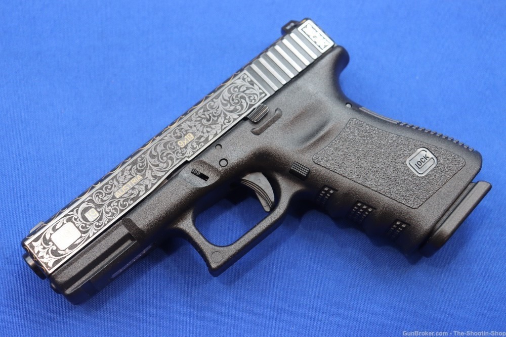 #1 of 10 Sets ELP Factory Engraved & Gold Inlaid Glock Model G19 Pistol Set-img-89