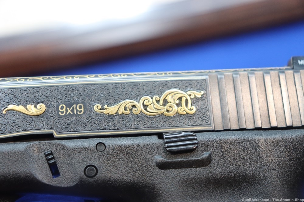 #1 of 10 Sets ELP Factory Engraved & Gold Inlaid Glock Model G19 Pistol Set-img-37
