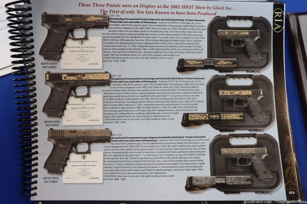 #1 of 10 Sets ELP Factory Engraved & Gold Inlaid Glock Model G19 Pistol Set-img-95