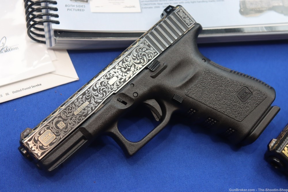 #1 of 10 Sets ELP Factory Engraved & Gold Inlaid Glock Model G19 Pistol Set-img-6