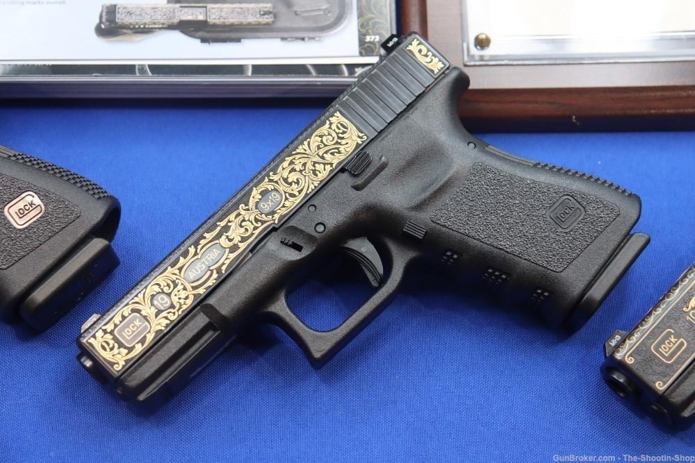 #1 of 10 Sets ELP Factory Engraved & Gold Inlaid Glock Model G19 Pistol Set-img-4