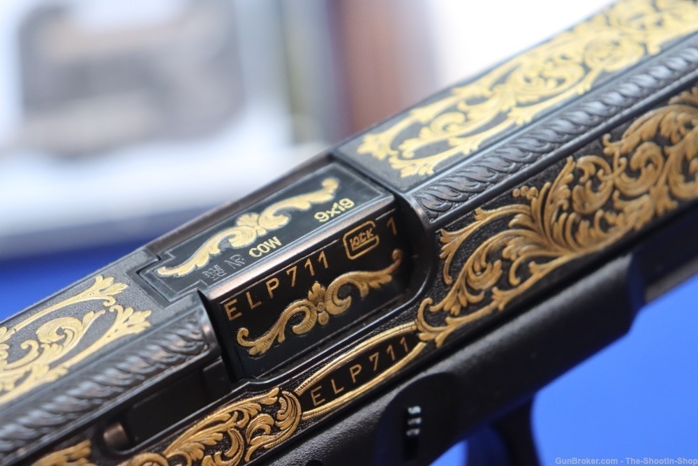 #1 of 10 Sets ELP Factory Engraved & Gold Inlaid Glock Model G19 Pistol Set-img-59