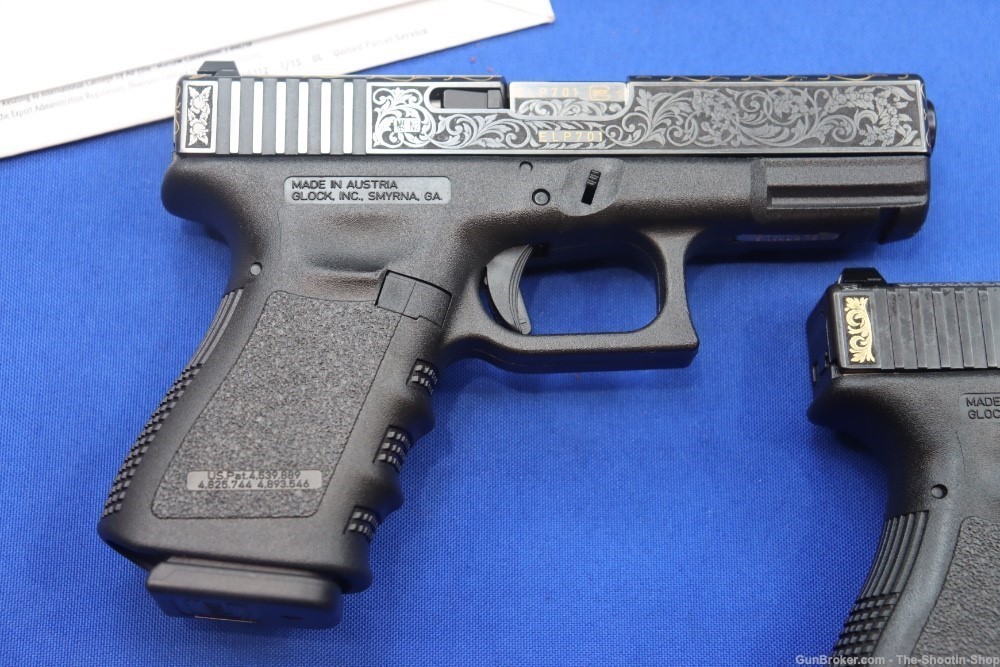 #1 of 10 Sets ELP Factory Engraved & Gold Inlaid Glock Model G19 Pistol Set-img-7