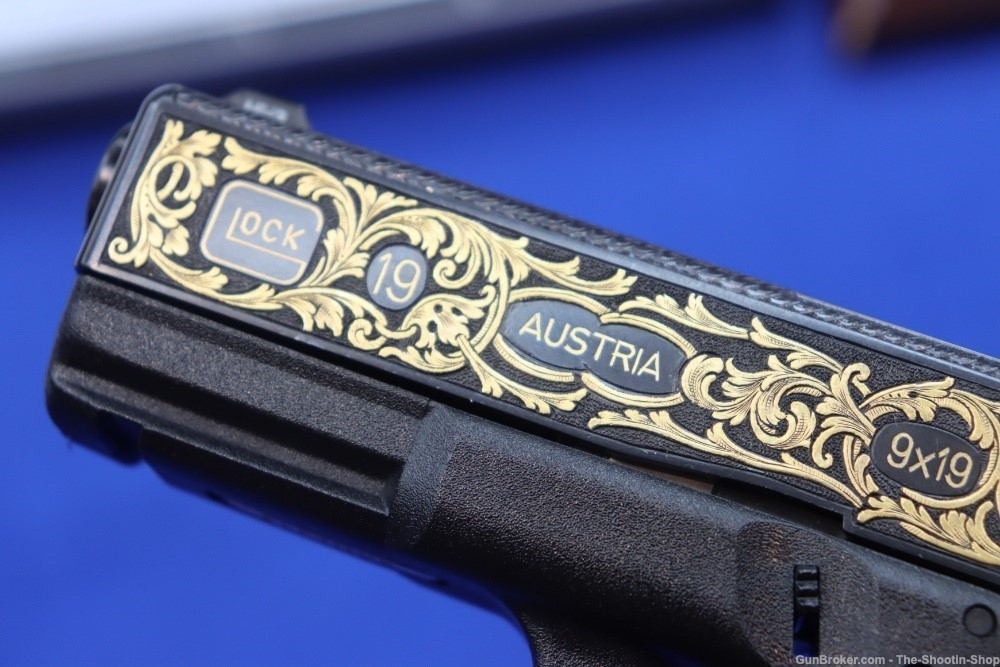 #1 of 10 Sets ELP Factory Engraved & Gold Inlaid Glock Model G19 Pistol Set-img-51