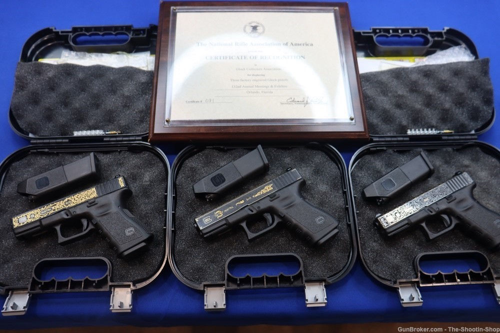 #1 of 10 Sets ELP Factory Engraved & Gold Inlaid Glock Model G19 Pistol Set-img-102