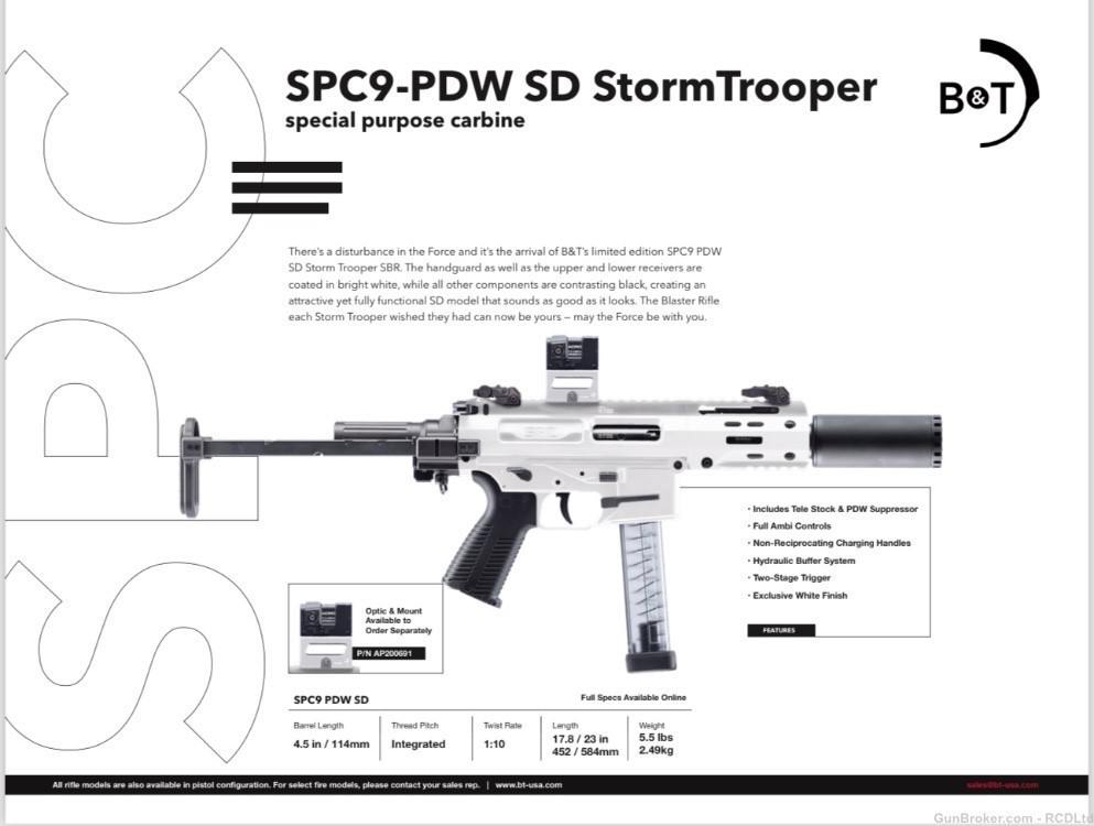 B&T Stormtrooper SPC9 PDW SD SBR !  Inc custom P2 ACRO one of 66!-img-2