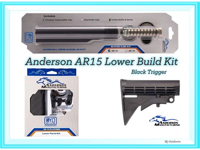 Anderson Mil-Spec Ar15 Lower Build Kit, Black LPK - Buffer Kit - Stock 