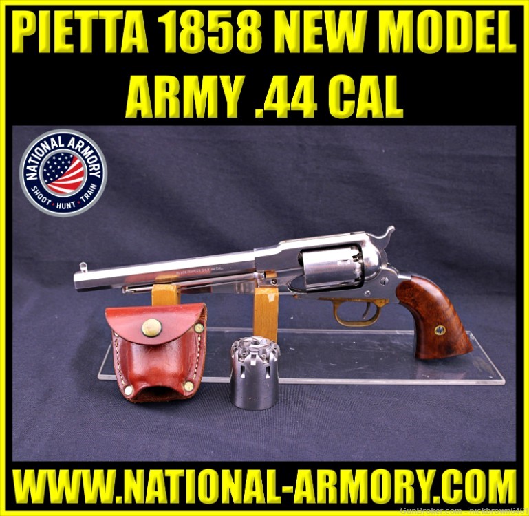 PIETTA 1858 NEW MODEL ARMY 44 CAL 8" NICKEL FRAME & BARREL ** 3 CYLINDERS-img-0