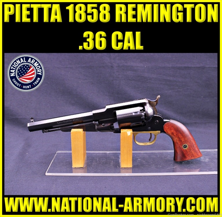 PIETTA 1858 REMINGTON STEEL 36 CAL 6.5" BLUED BLACK POWDER REVOLVER-img-0