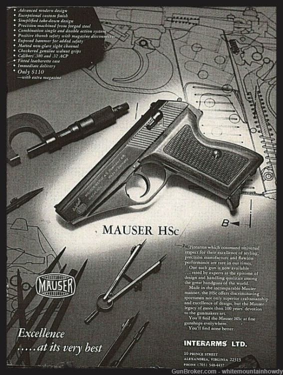 1970 MAUSER HSc Pistol PRINT AD shown w/original price Vintage Gun ADVERTIS-img-0
