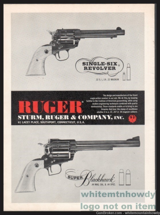 1962 RUGER Aingle-Six and Super Blackhawk Revolver PRINT AD-img-0