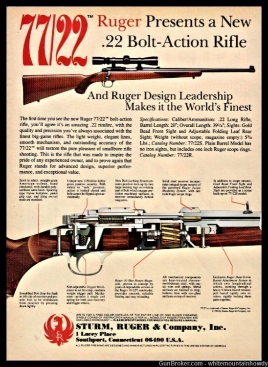 1984 RUGER 77/22 Bolt Action Rifle AD w/cutaway view of mechanism-img-0