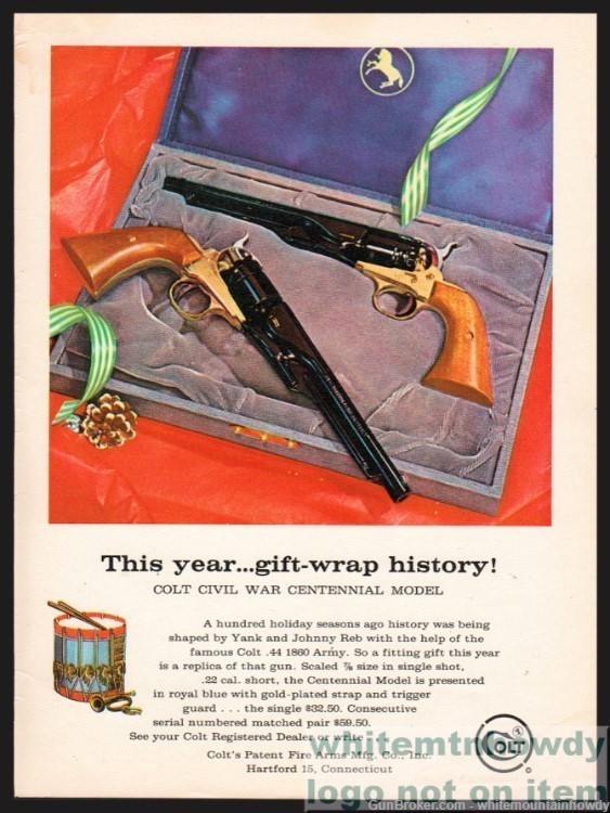 1962 COLT Civil War Centennial Pistol PRINT AD-img-0