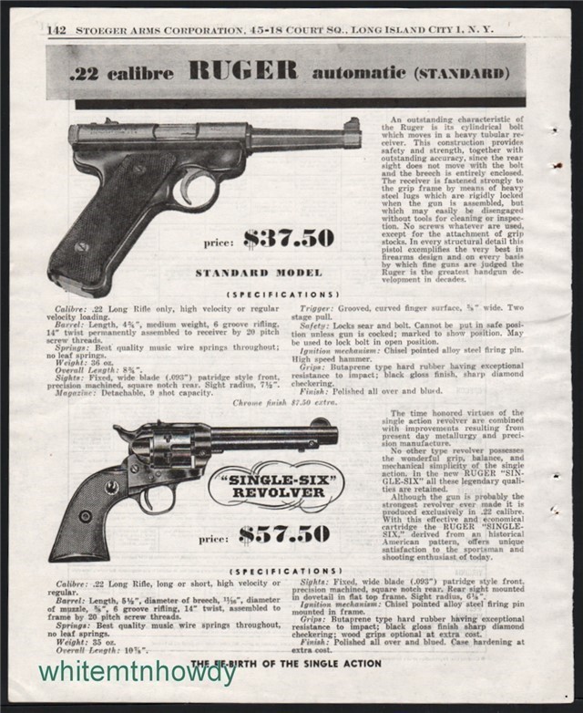 1954 RUGER Standard Pistol Single-Six Revolver AD-img-0