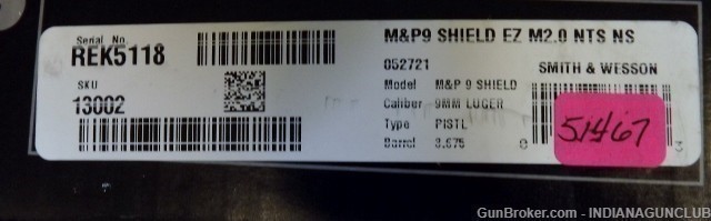 NIB SMITH & WESSON M&P9 SHIELD EZ 2.0 NTS N/S 9MM 3.675" BOX-img-8