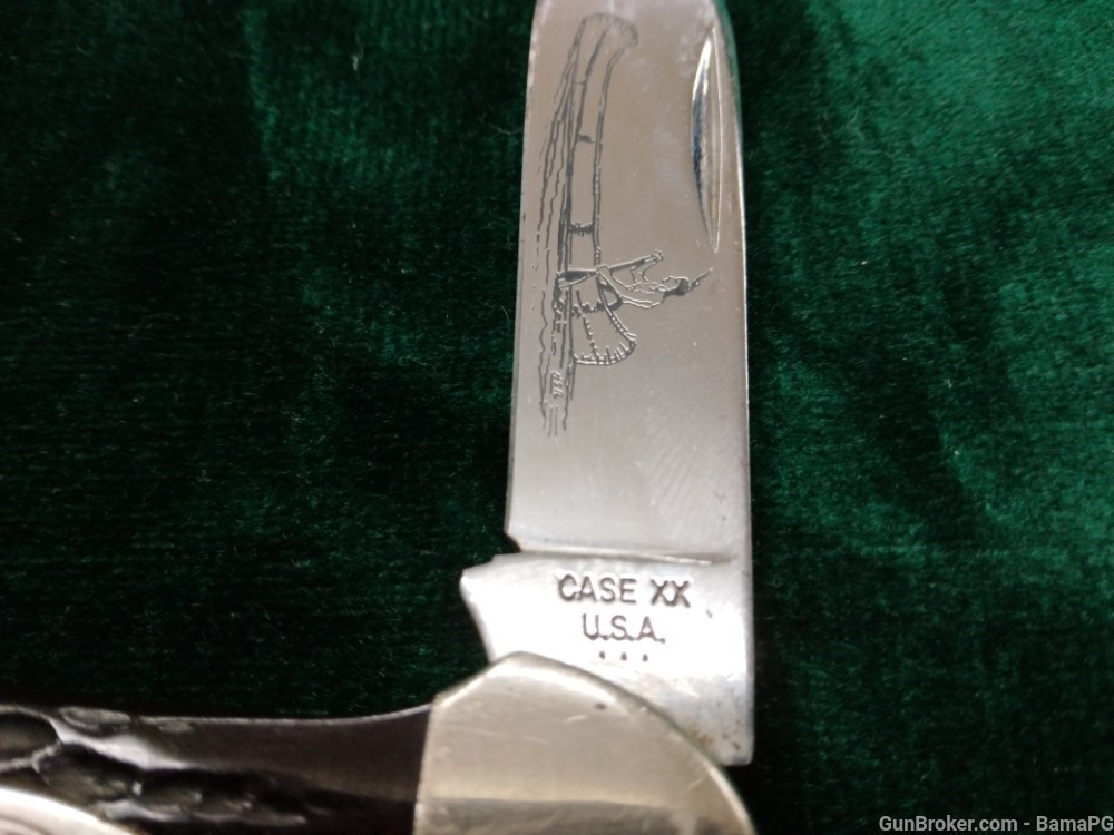 Case XX USA 3 Dot  Canoe 62131 Bone Scale Pocket Knife Blade Etched Canoe-img-3