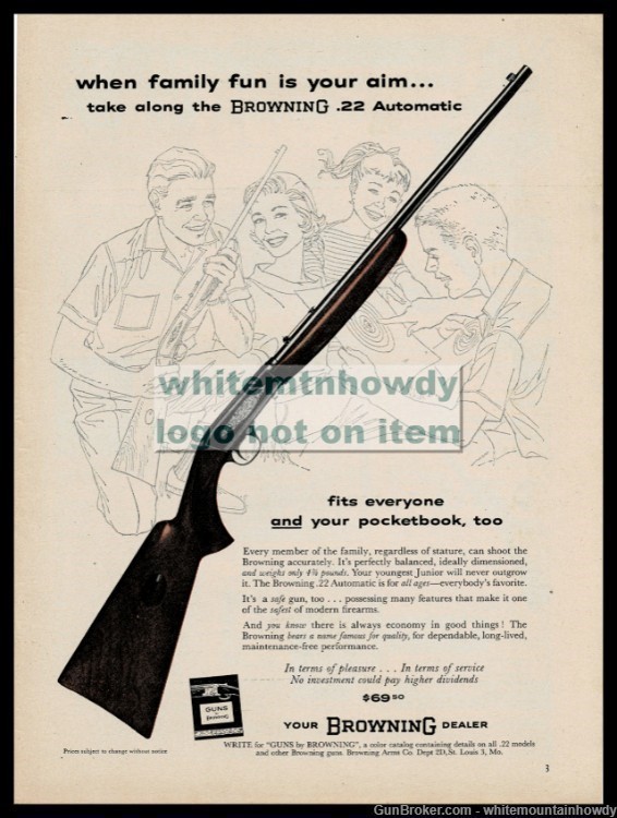 1958 BROWNIGN .22 Automatic Rifle Vintage PRINT AD-img-0