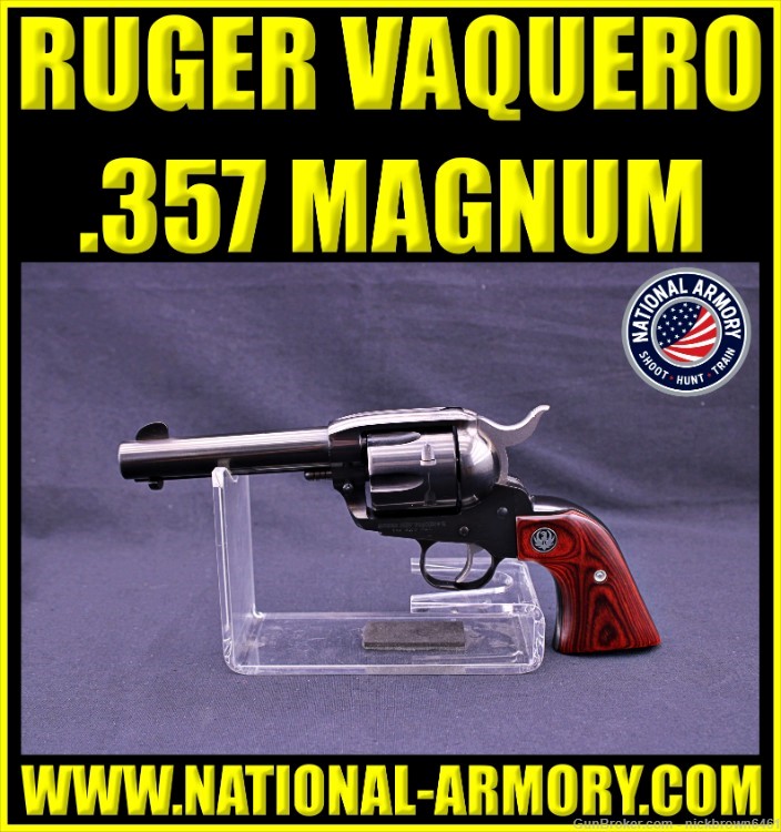 2016 RUGER VAQUERO 357 MAGNUM 4.62" BBL HARDWOOD GRIPS BLUED FINISH-img-0