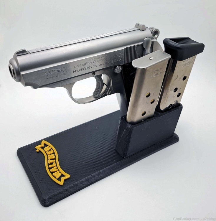 Walther PPK/PPKS .380/.32 Pistol Display Stand with 2 mag holders.-img-0