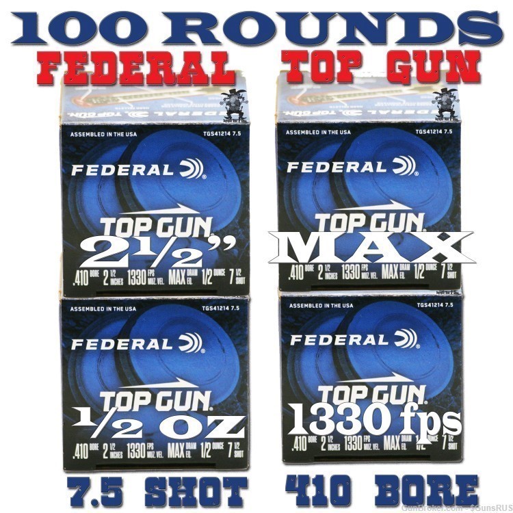 FEDERAL TOP GUN .410 SHOTSHELLS 4x25 Rd Boxes No.7 ½ 4 BOXES 100 RDS-img-0