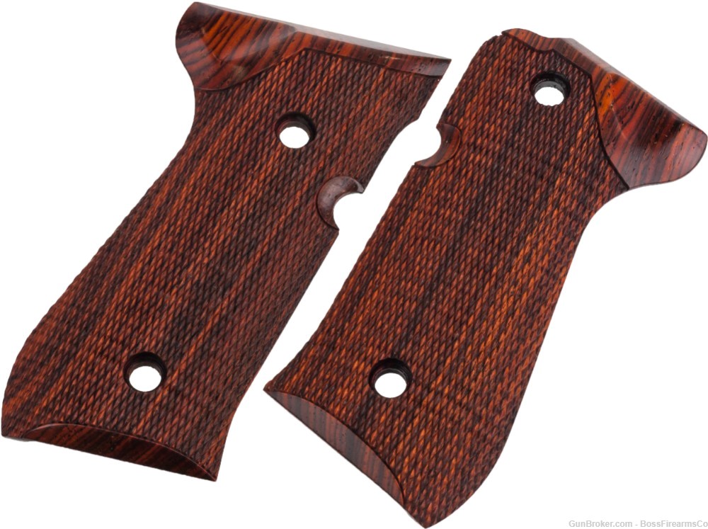 Houge Fancy Hardwood Cocobolo Checkered Grip Panels Berretta 92 Series (SL)-img-0
