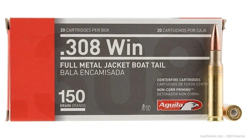  Aguila Ammunition 308 Win 150 Grain Full Metal Jacket Boat Tail-img-0