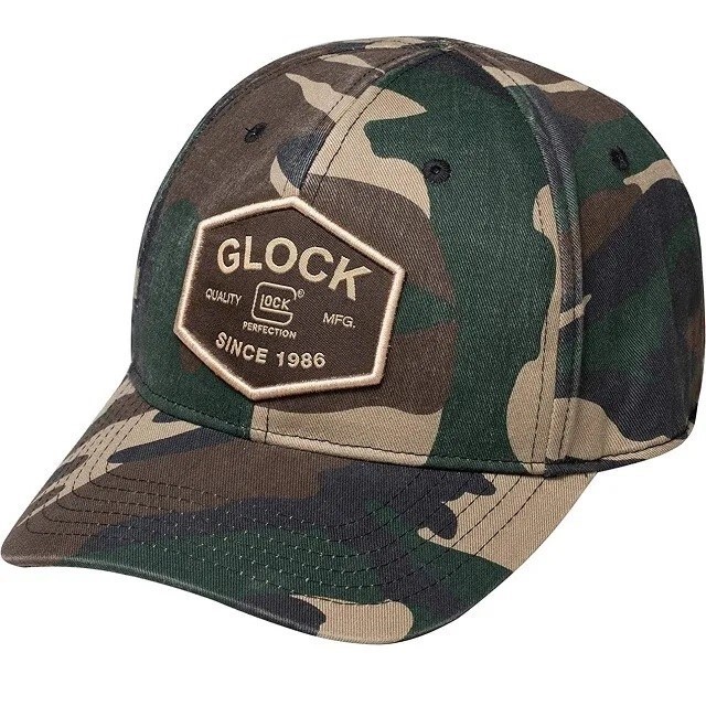Glock AP95880 Quadcam Camo Snapback Hat, Lightly Distressed Woodland Camo-img-0