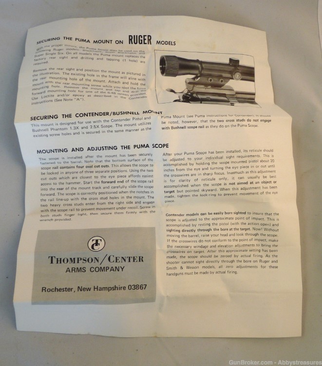 Ruger Thomson Center Smith Wesson Puma mount instruction sheet factory-img-1