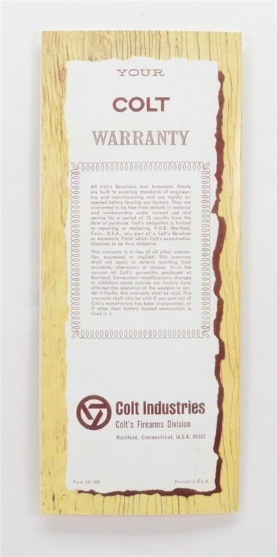 Vintage Colt Single Action Army Revolver Owners Manual. Colt Form SA-100.-img-3