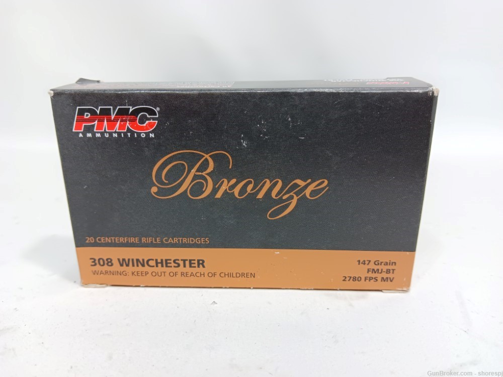 Lot of 10 PMC Bronze .308 Win 147 Grain FMJ-BT Cartridges (20 per box)-img-1