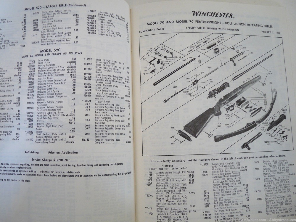 1977 Winchester Firearms Component parts Catalog dealers advertising priced-img-1