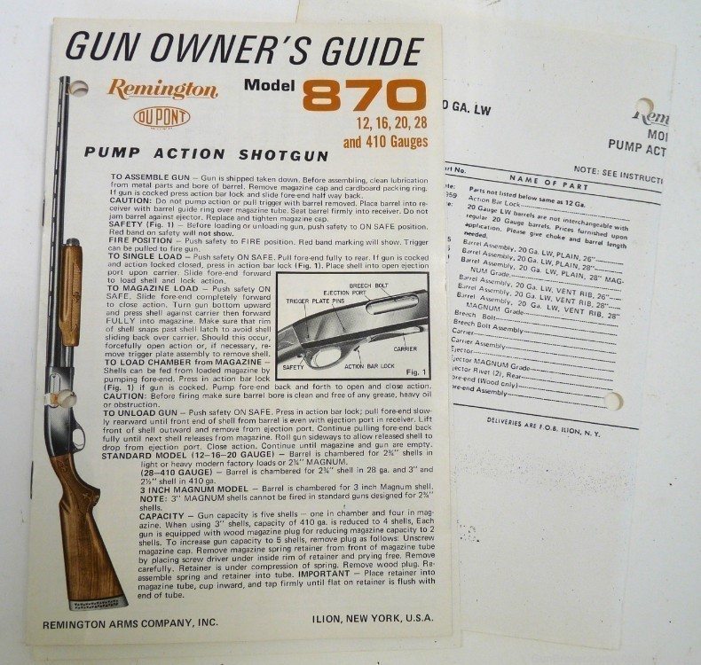 Remington 870 pump action Rep shotgun care owners guide brochures-img-3