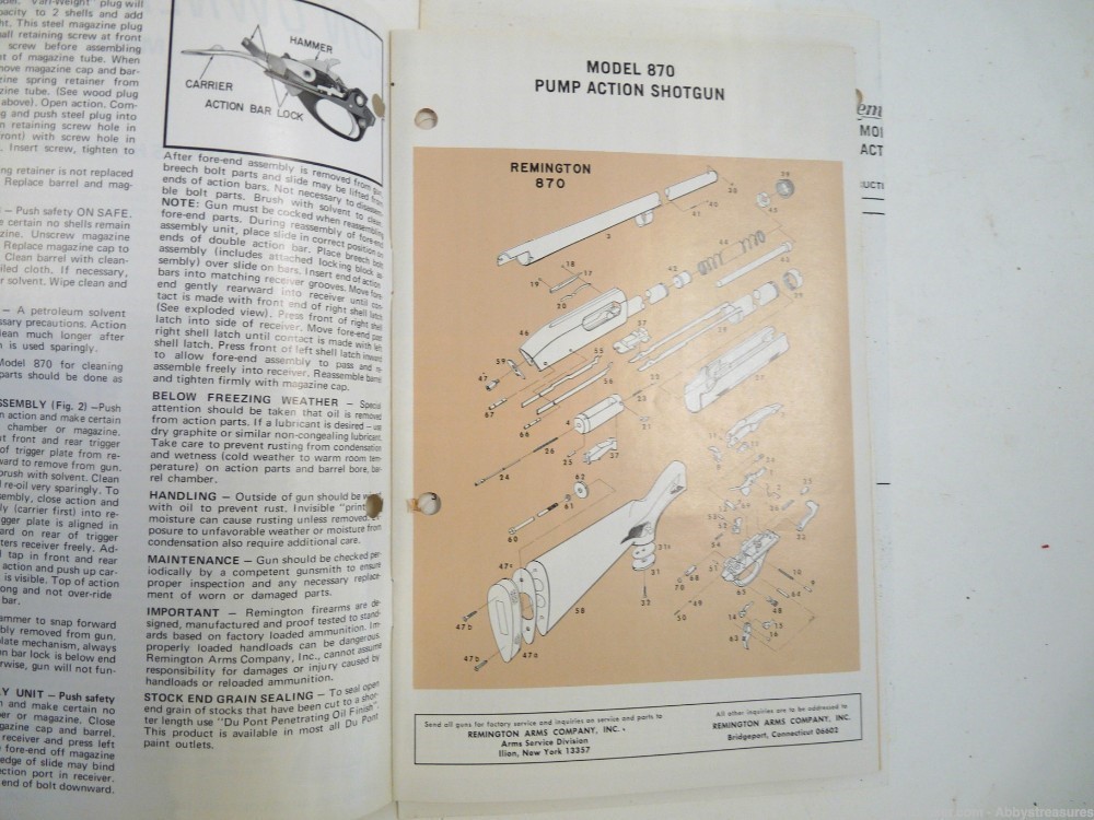 Remington 870 pump action Rep shotgun care owners guide brochures-img-1