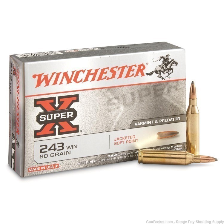 .243 winchester Super X 20 Rounds 1 box 80 gr Jacketed Soft Point Ammo-img-0