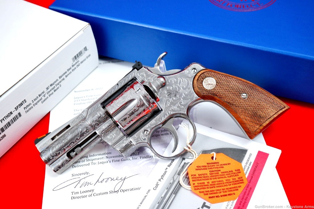 Rare Colt Custom Shop 3" Python Factory John Adams Jr. Engraved & Lettered-img-25