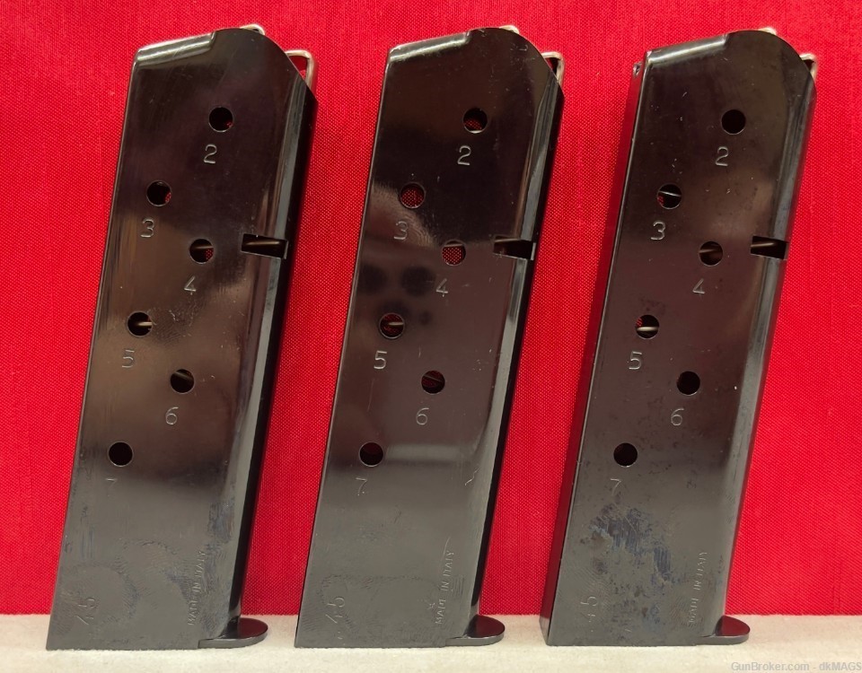 3 Mec-Gar 1911 Government Size .45 ACP Auto 7 RD Blued Magazines Mags Clips-img-4