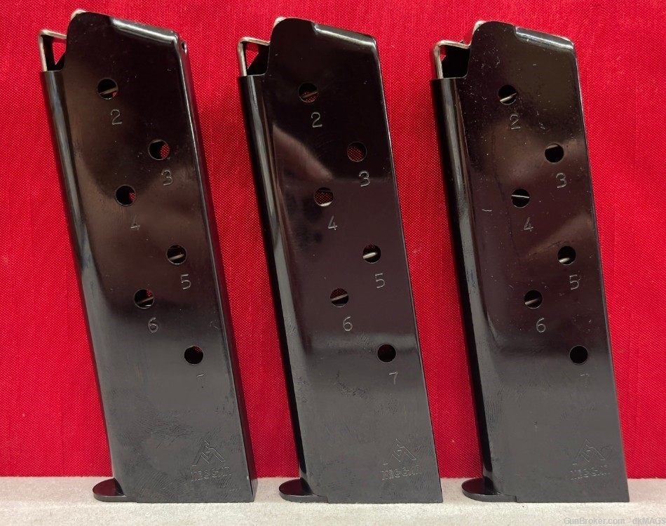 3 Mec-Gar 1911 Government Size .45 ACP Auto 7 RD Blued Magazines Mags Clips-img-6