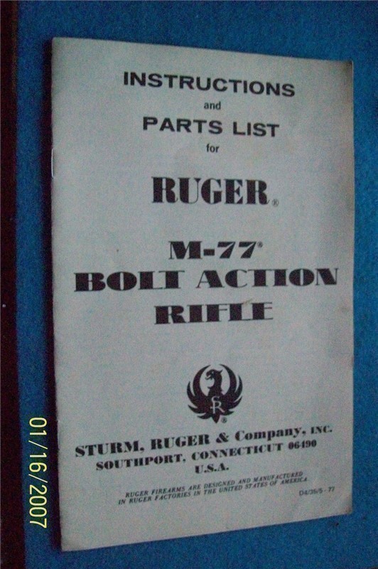 RUGER MODEL 77 BOLT ACTION RIFLE INSTRUCTION MANUA-img-0