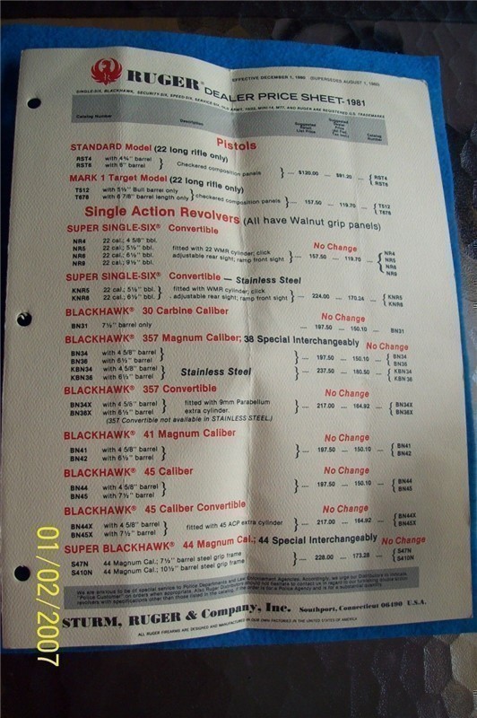 RUGER STURM 1981 PRICE LIST AND 1981 RUGER FIREARM-img-3