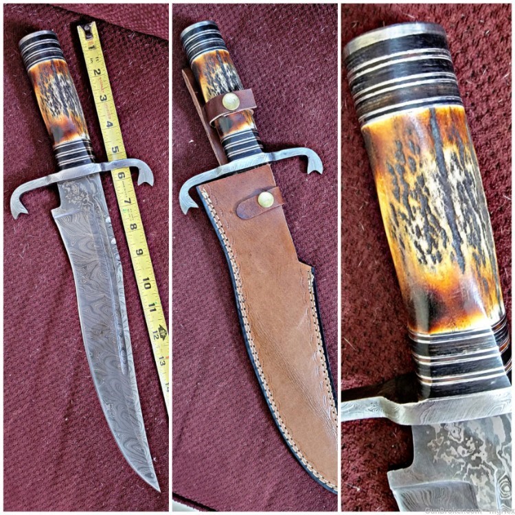 Damascus STAG BOWIE knife -img-0