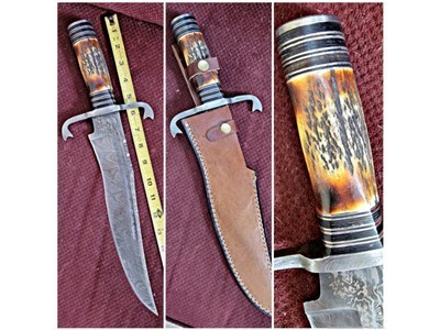 Damascus STAG BOWIE knife 