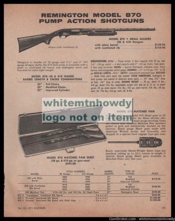 1971 REMINGTON Model 870 Pump Shotgun PRINT AD-img-0