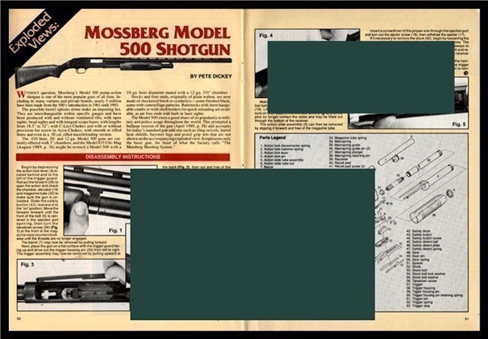 1994 MOSSBERG Model 500 Shotgun Exploded View Parts List Assembly Article-img-0