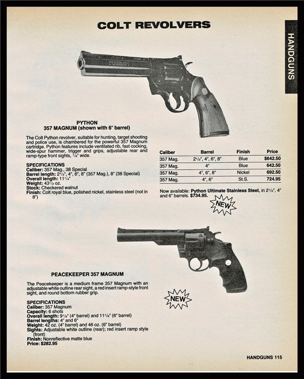 1986 COLT PYTHON  and Peacemaker 357 Magnum Revolver PRINT AD-img-0