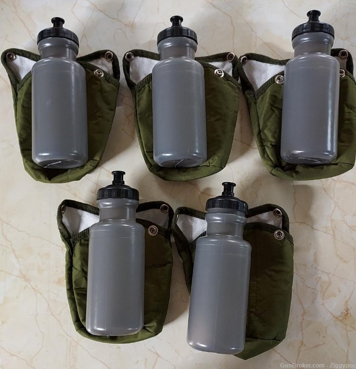 5 Factory New Water Bottles with OD Green Shrouds/Belt/Bag Clips-img-3