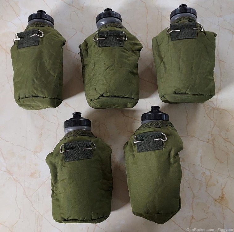 5 Factory New Water Bottles with OD Green Shrouds/Belt/Bag Clips-img-1