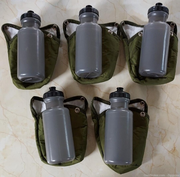 5 Factory New Water Bottles with OD Green Shrouds/Belt/Bag Clips-img-2